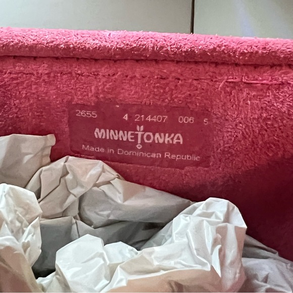 MINNETONKA Moccasin 3 Layer PINK Fringe Suede Boots Shoes Zip Girls 4 •MUST SEE• - Picture 7 of 12